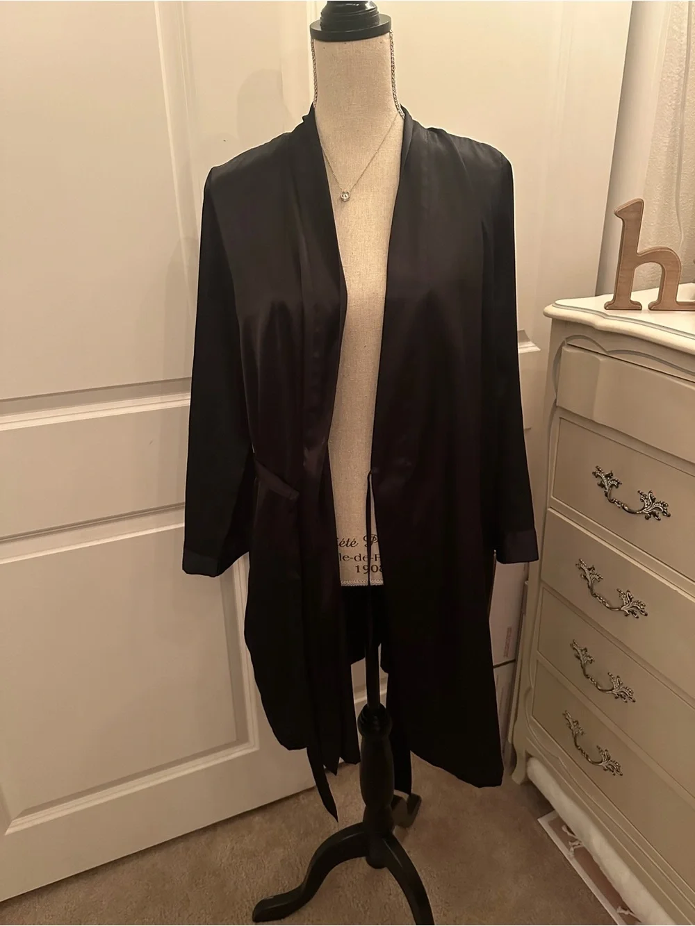 Morgan Taylor Black Satin Wrap Robe with Tie